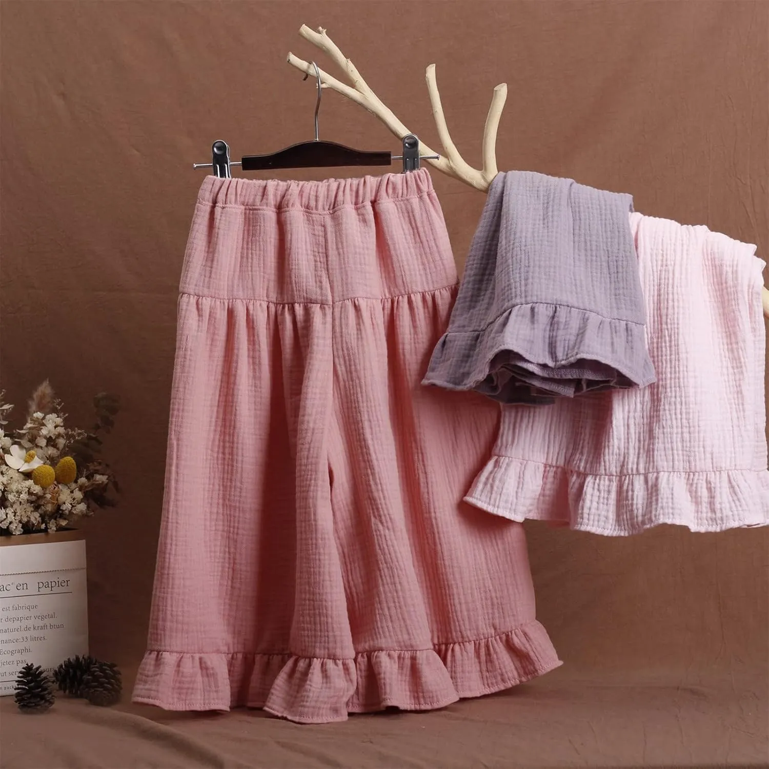 Moonker Baby Girls Wide Leg Pants Straight Soft Lightweight Summer Casual Flowy Palazzo Pants Comfy Loose 9