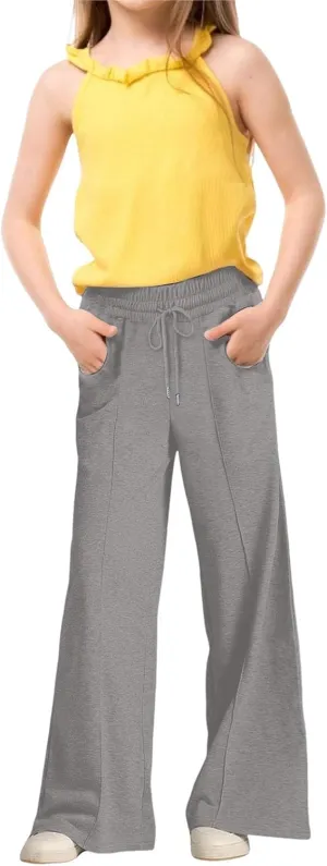Moonker Teen Girls Baggy Palozzo Pants Loose Wide Leg Straight Drawstin Elastic Waist Trousers Daily Pants