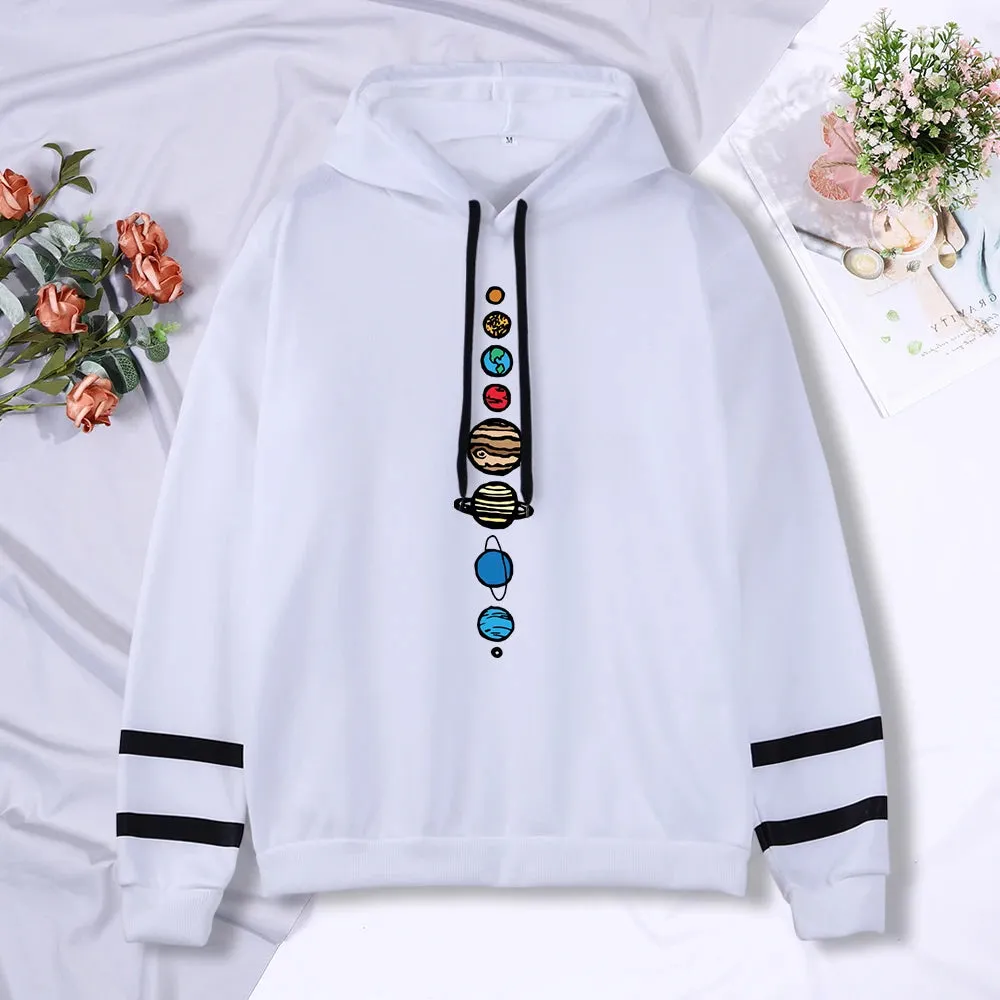 Nine Planets Universe Solar System Print Men Hoodie Loose Pocket Hoody Autumn Oversize Sweatshirt Fashion Casual Pullover Unisex