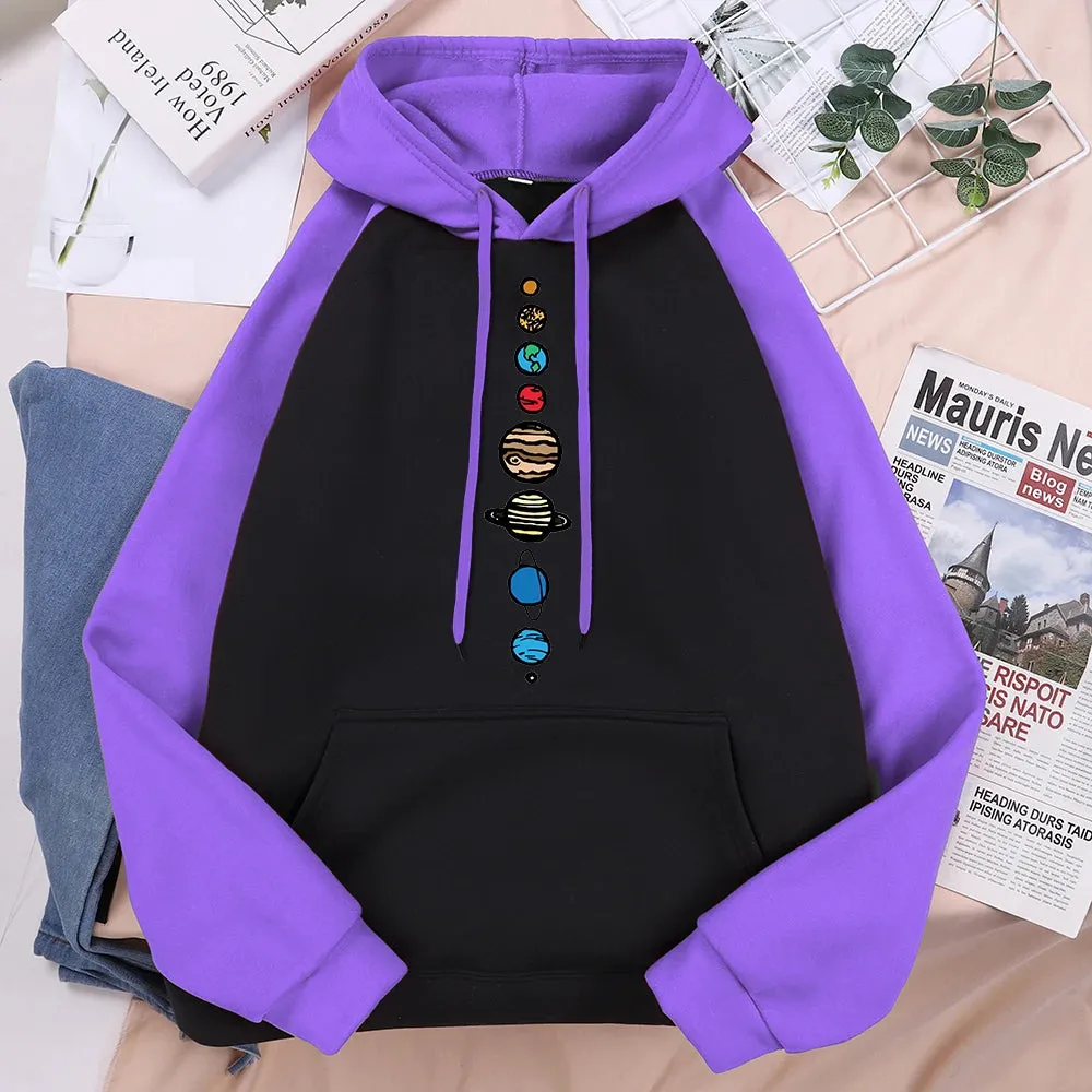 Nine Planets Universe Solar System Print Men Hoodie Loose Pocket Hoody Autumn Oversize Sweatshirt Fashion Casual Pullover Unisex