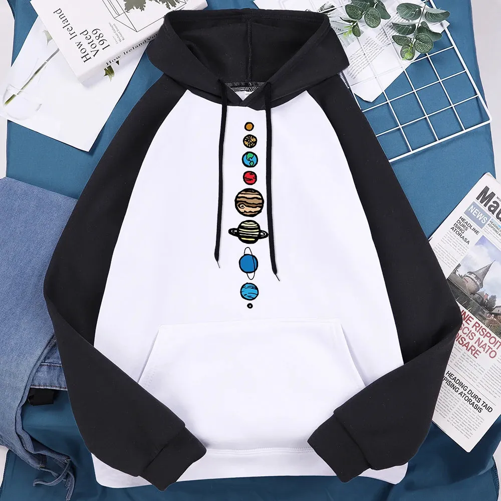 Nine Planets Universe Solar System Print Men Hoodie Loose Pocket Hoody Autumn Oversize Sweatshirt Fashion Casual Pullover Unisex
