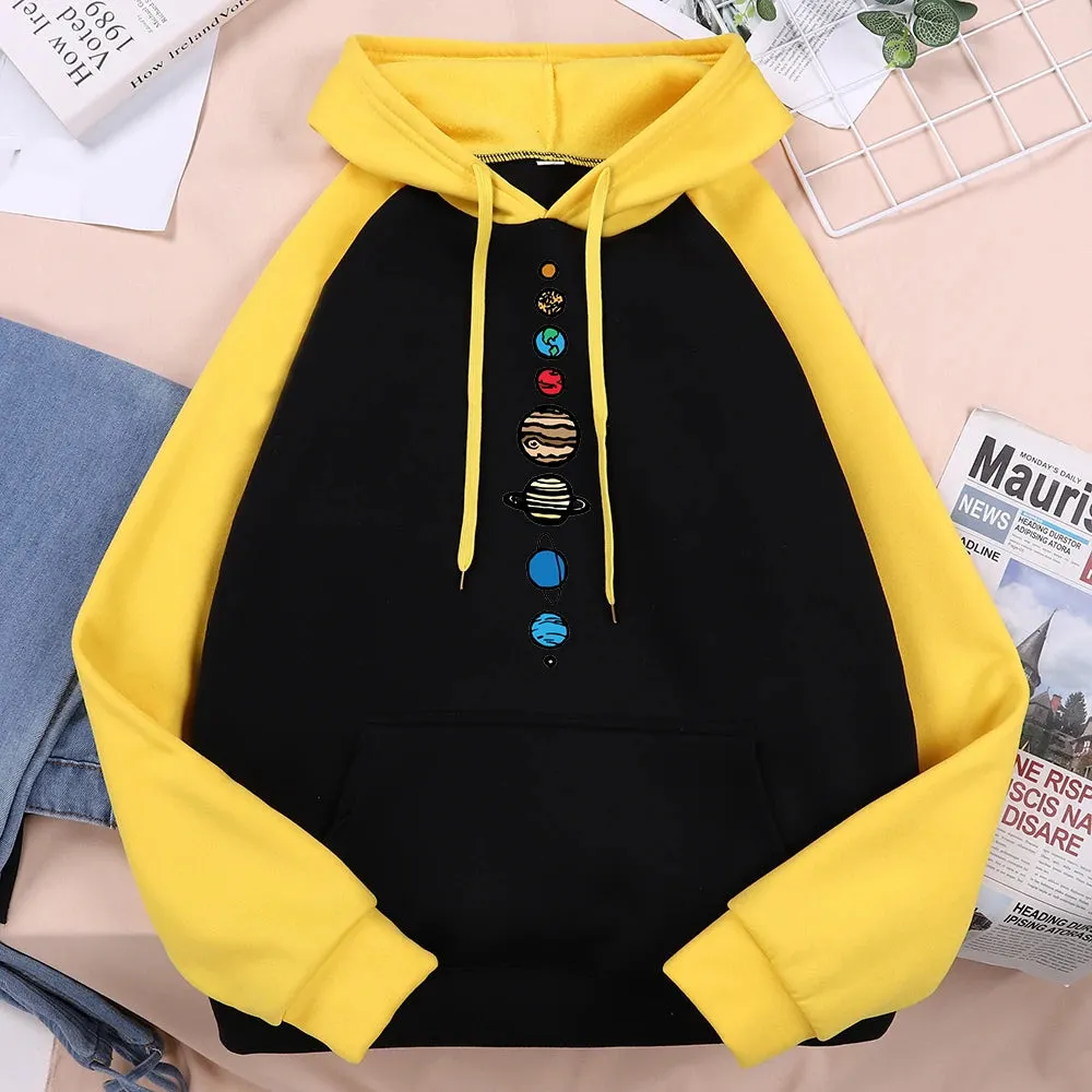 Nine Planets Universe Solar System Print Men Hoodie Loose Pocket Hoody Autumn Oversize Sweatshirt Fashion Casual Pullover Unisex