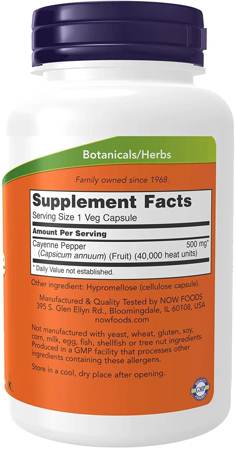 NOW Sports Cayenne 500 mg (Pimenta Caiena), 100 Caps Veg