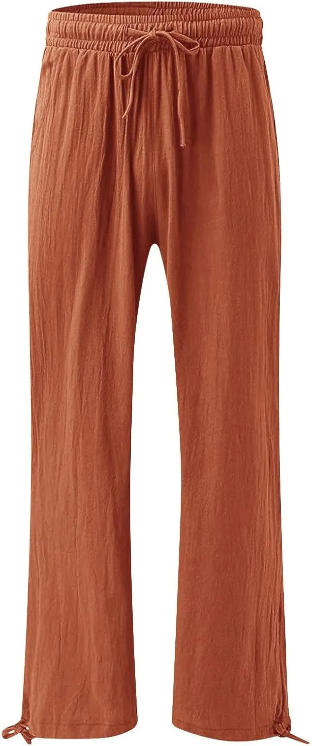 Pantalones para Mujer Linen Pants Comfy Work Pants with Elastic High Waist Paper Bag Linen Dress Pants for Women