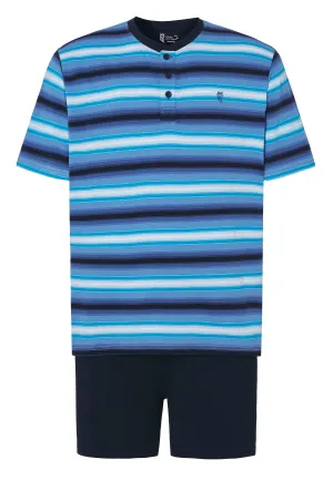 Pijama Hombre Verano Corto Tapeta Algodón Punto Rayas - Azul 3036_33