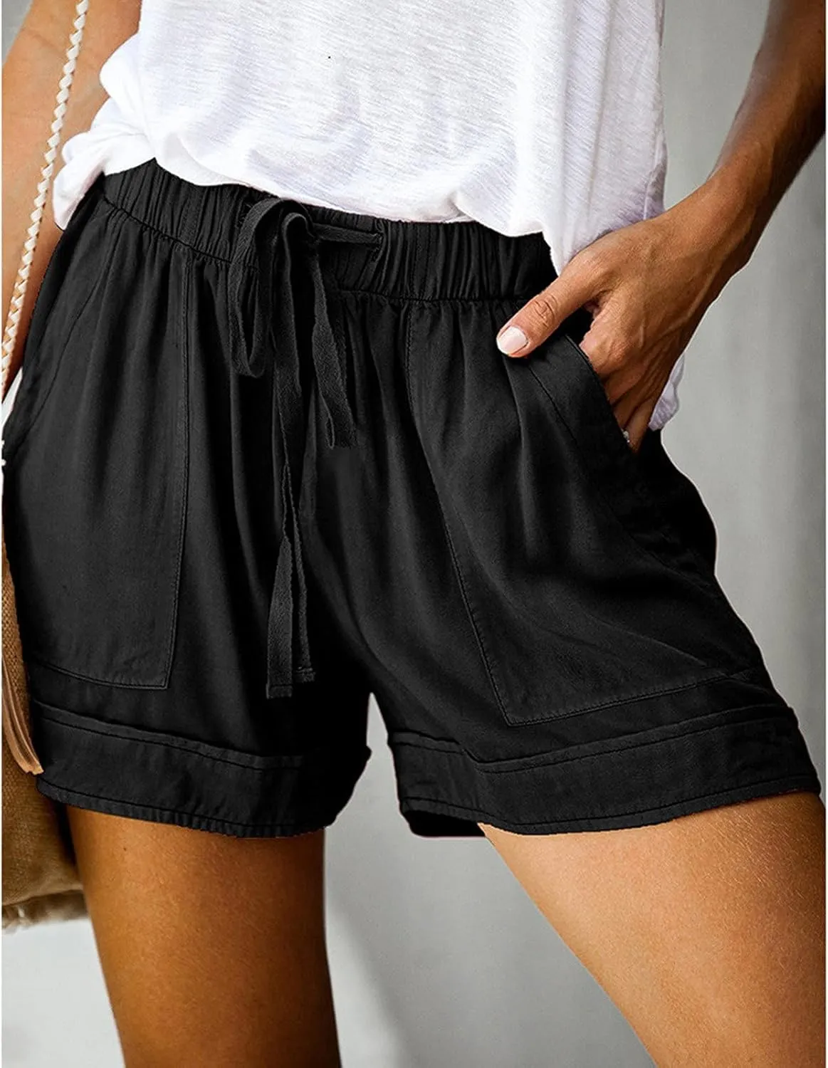 SHAOBGE Plus Size Linen Pants for Women Splice Comfy Waist Pants Shorts Loose Elastic Pocketed Trendy Pants for