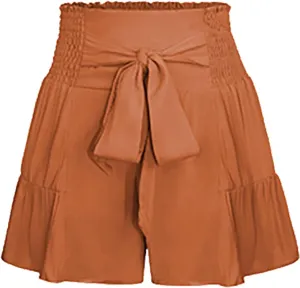 Summer Shorts for Women Smocked High Waist Flowy Shorts Comfy Elastic Waist Summer Ruffle Tiered Short with Pockets