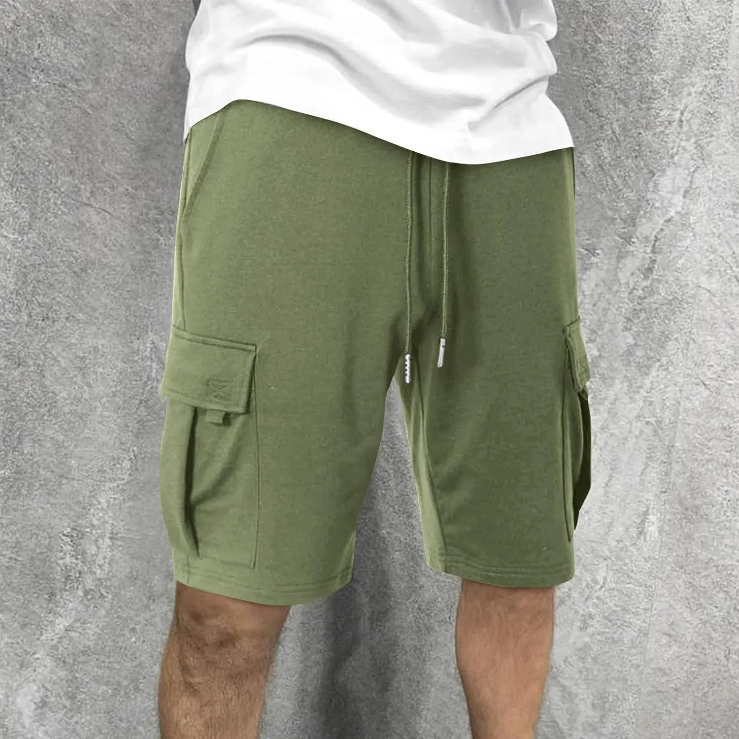 Sweat Cargo Shorts for Men Summer Casual Knee Length Work Bermuda Jogger Shorts Stretch Waist Workout Short Pants