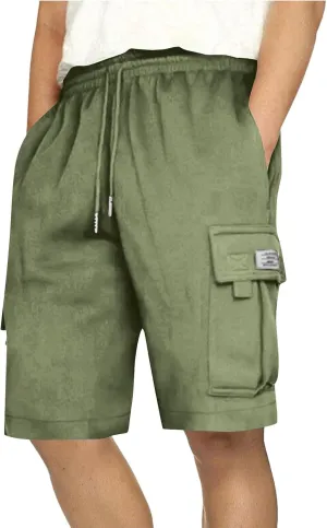 Sweat Cargo Shorts for Men Summer Casual Knee Length Work Bermuda Jogger Shorts Stretch Waist Workout Short Pants