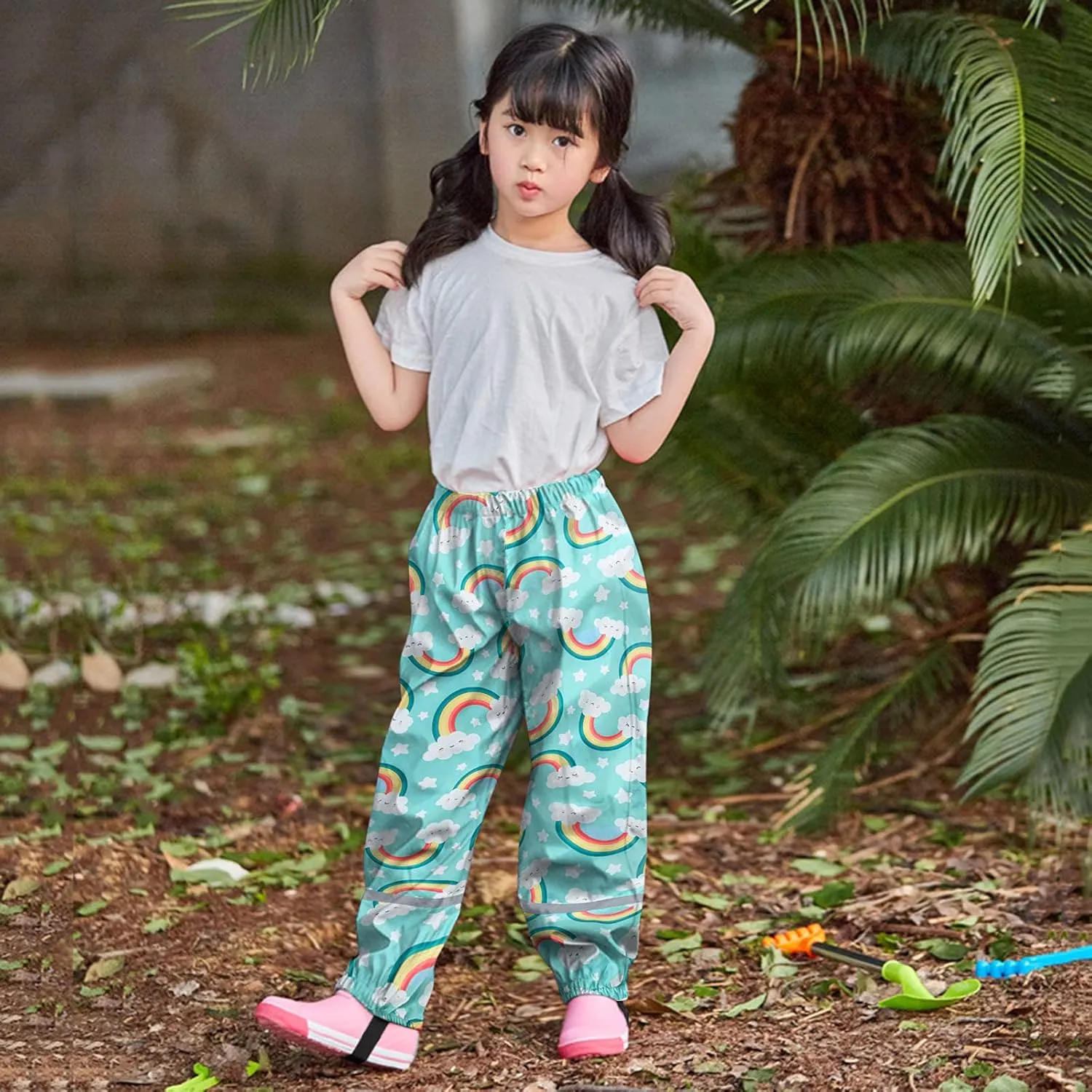 Toddler Baby Girls Baggy Sweatpants Loose Wide Leg Elastic Waist Windproof Trousers Rainbow Print Athletic Trendy Pants