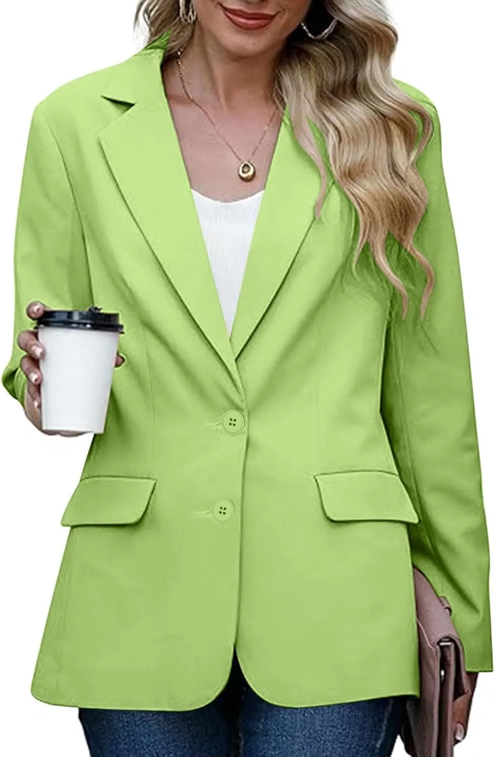 Women Business Casual Blazer with Lined,Professional Work Suit Jacket with PocketsLong Sleeve Button Open Front