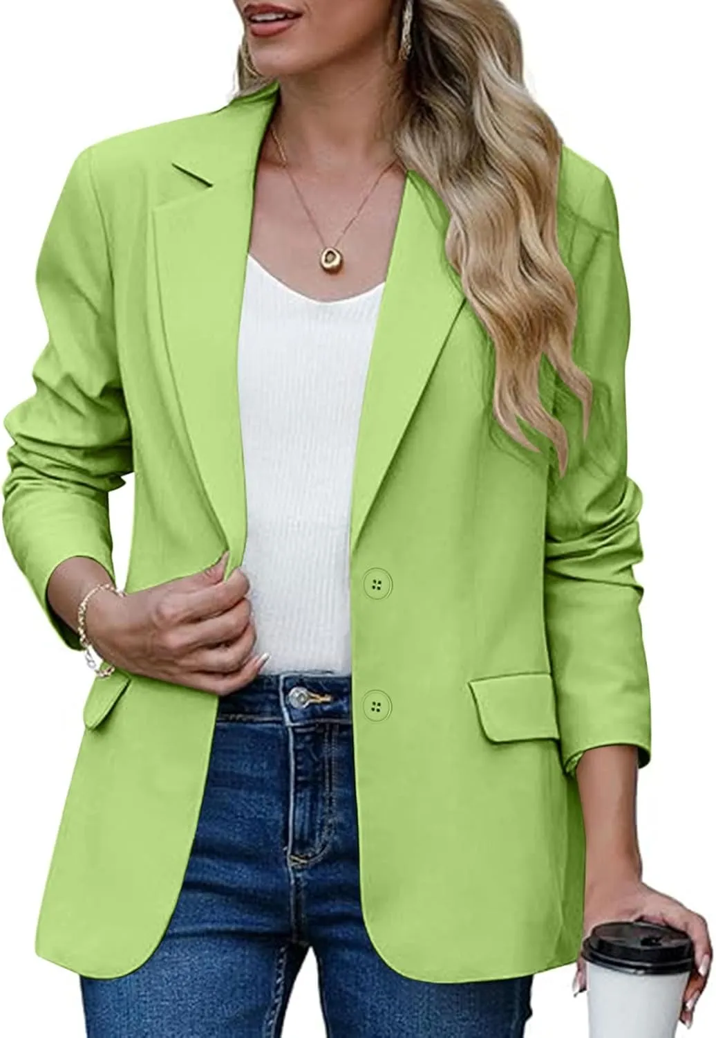 Women Business Casual Blazer with Lined,Professional Work Suit Jacket with PocketsLong Sleeve Button Open Front
