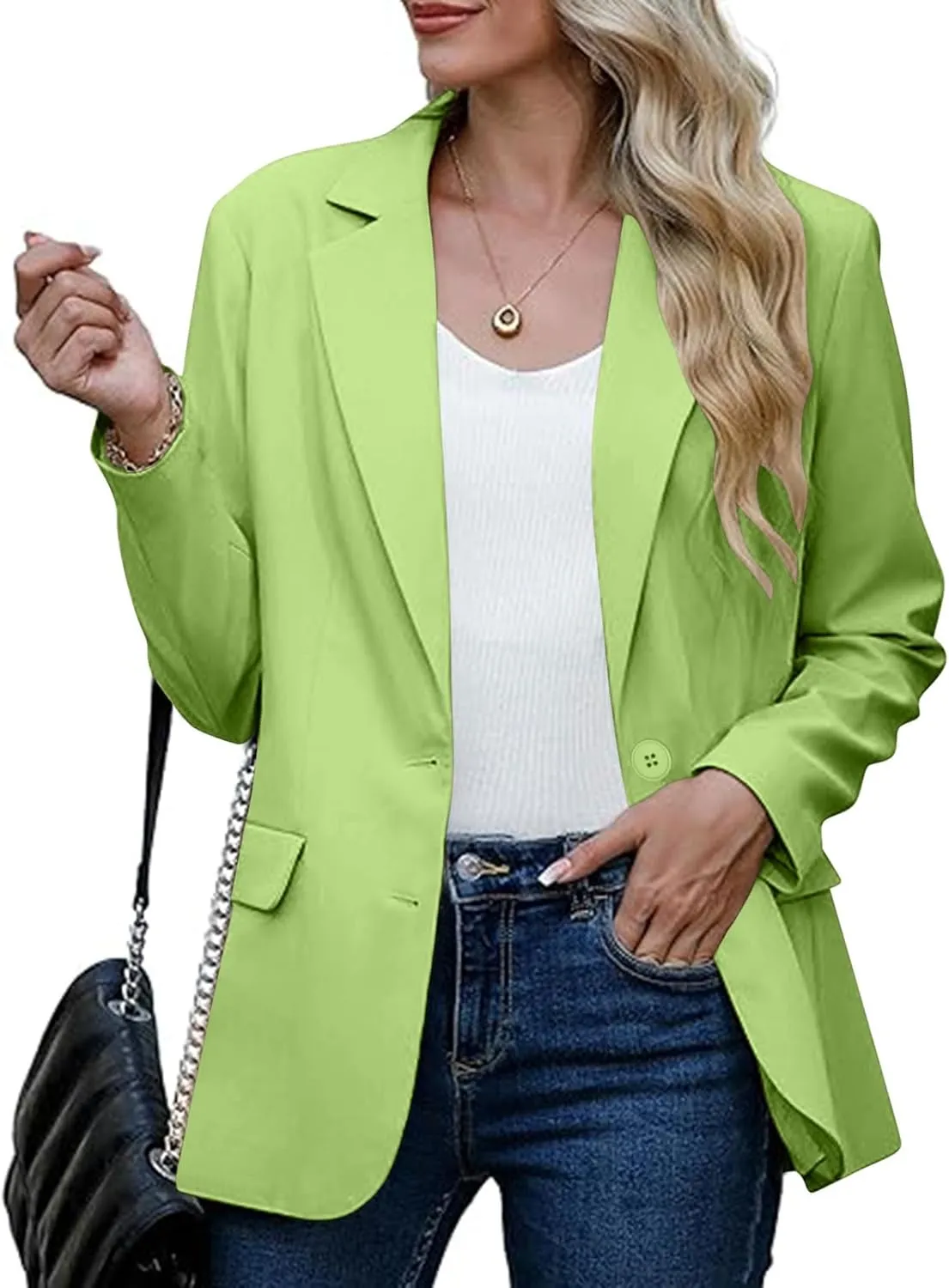 Women Business Casual Blazer with Lined,Professional Work Suit Jacket with PocketsLong Sleeve Button Open Front