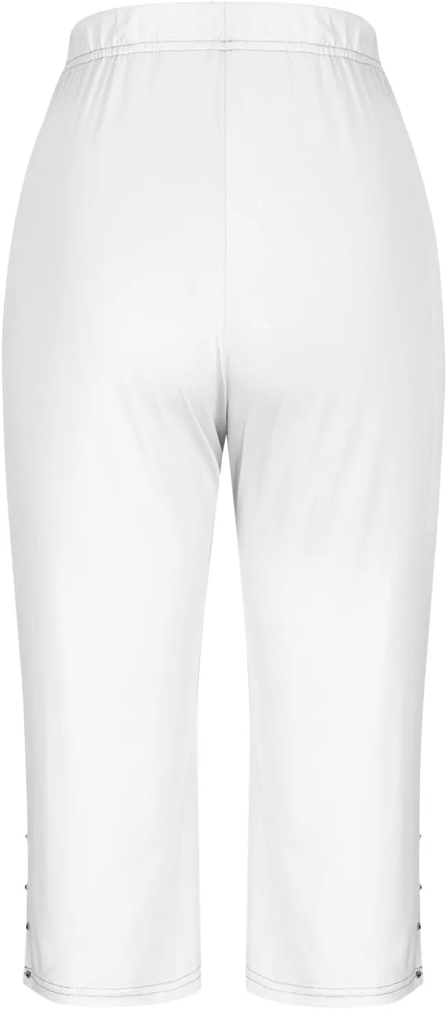 Womens Capris for Summer Dressy Cropped High Waist Yoga Pants Comfy Stretchy Leggings Workout Gym Running Pant