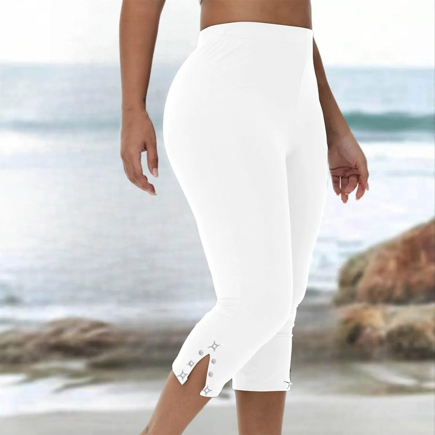 Womens Capris for Summer Dressy Cropped High Waist Yoga Pants Comfy Stretchy Leggings Workout Gym Running Pant