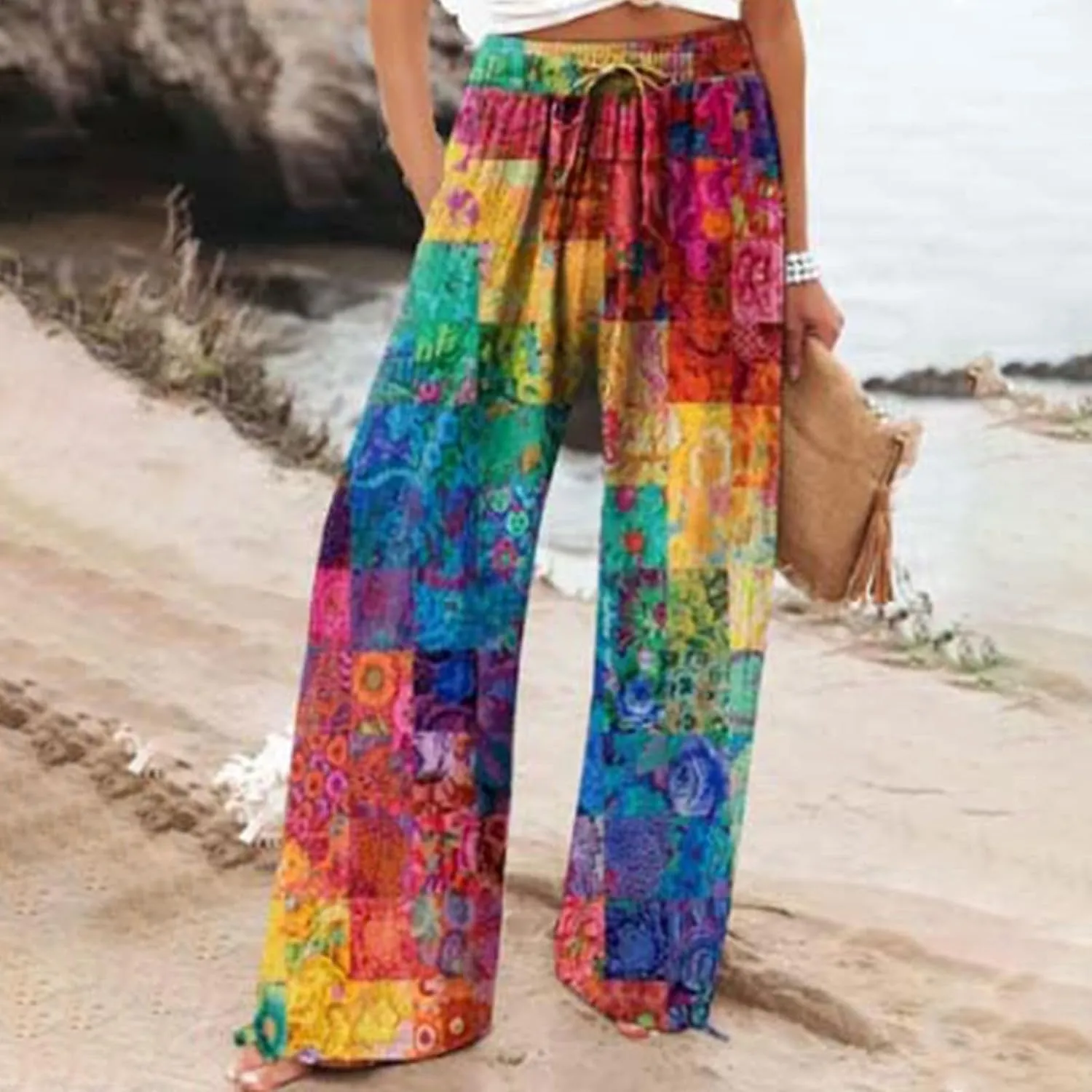 Women's Casual Pants Linen Womens Clothing Pants with Elastic High Waist Paper Bag Linen Pant Women Women Linen