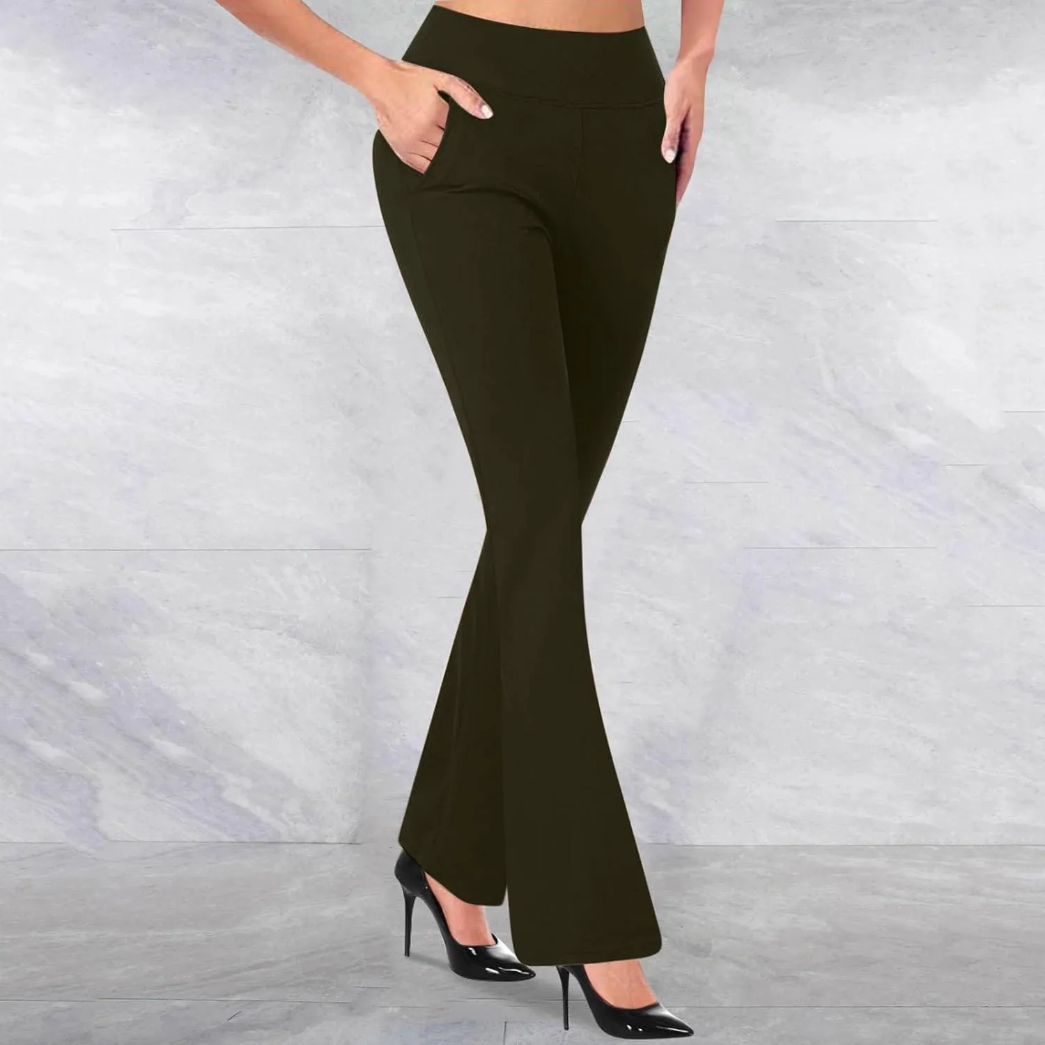 Womens High Waist Wide Straight Leg Pants Bootcut Pull On Stretch Work Pant Casual Comfy Athletic Yoga Trousers