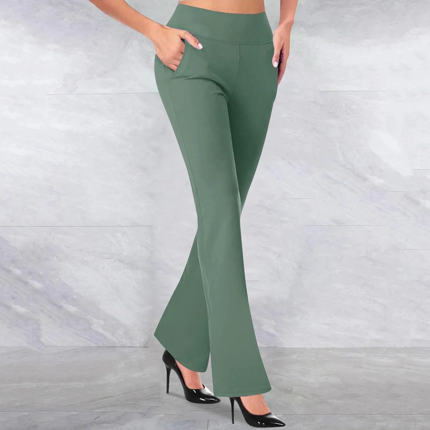 Womens High Waist Wide Straight Leg Pants Bootcut Pull On Stretch Work Pant Casual Comfy Athletic Yoga Trousers
