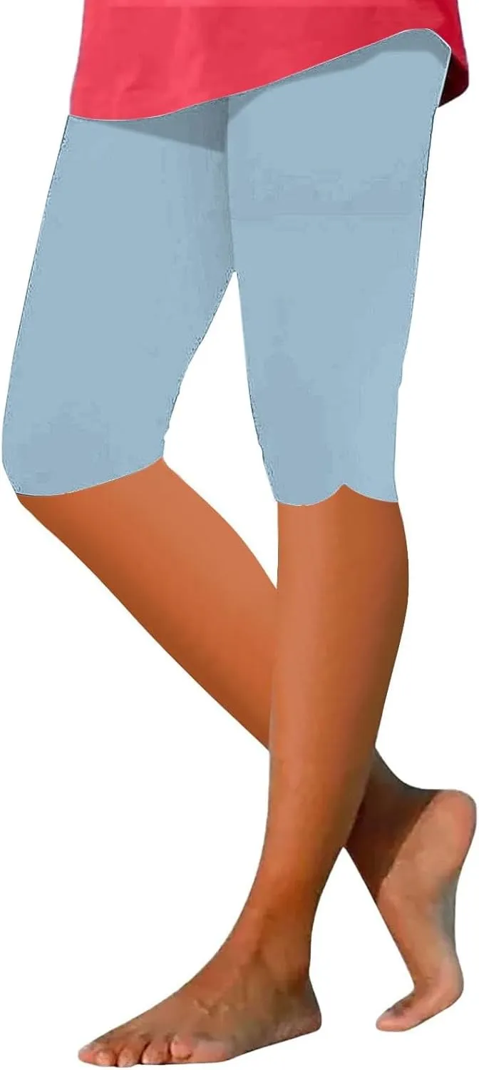 Women's Leggings, High Waisted Knee Length Capris Stretch for Casual Yoga Pants Workout Exercise