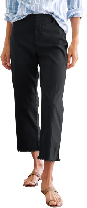 Women's Linen Summer Pants Leg Drawstring Slim Comfy Business Office Capri Trousers with Pockets, S-2XL