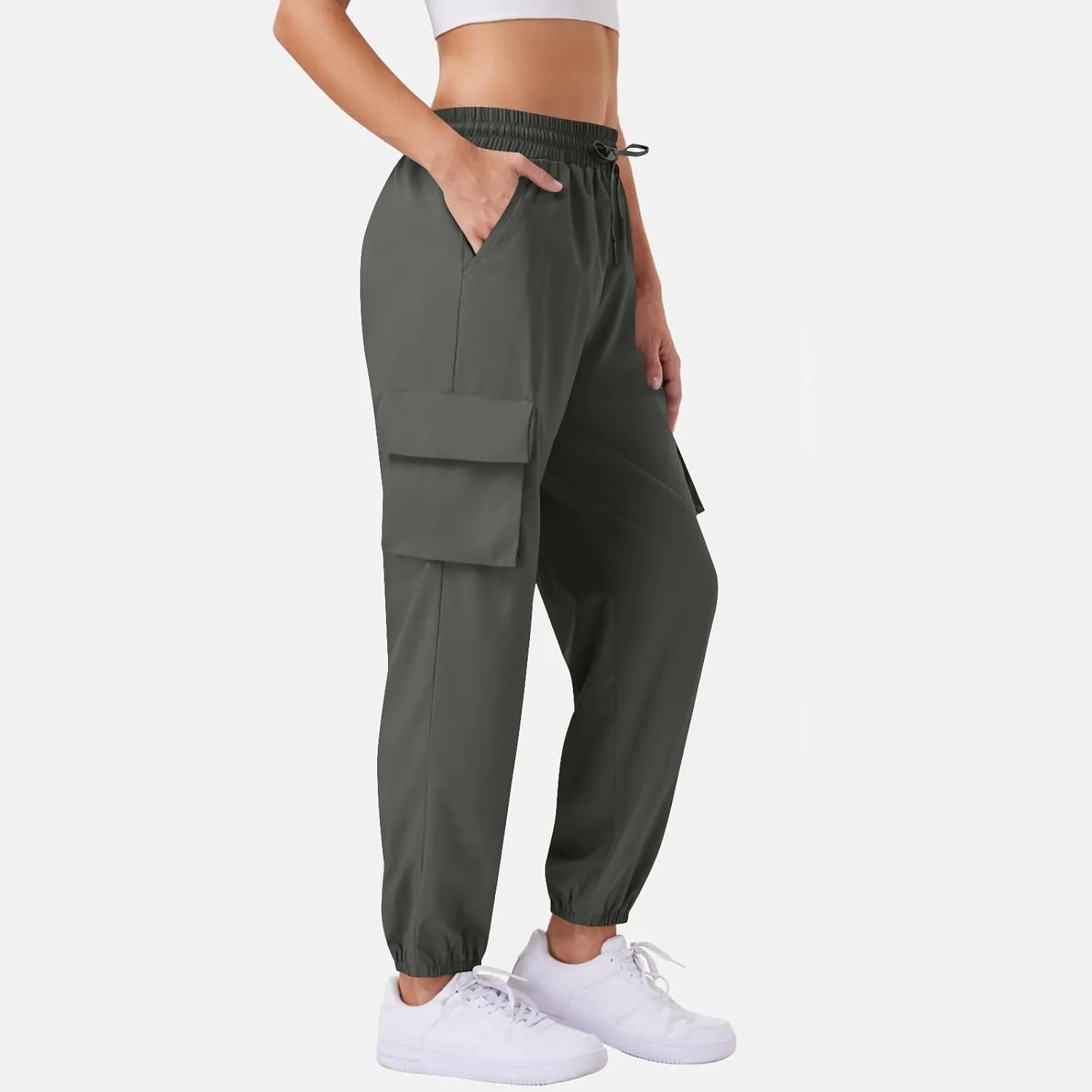 Womens Quick Dry Cargo Jogger Pants Drawstring Waist Light Hiking Travel Utility Trousers Summer Outdoor Active Pant