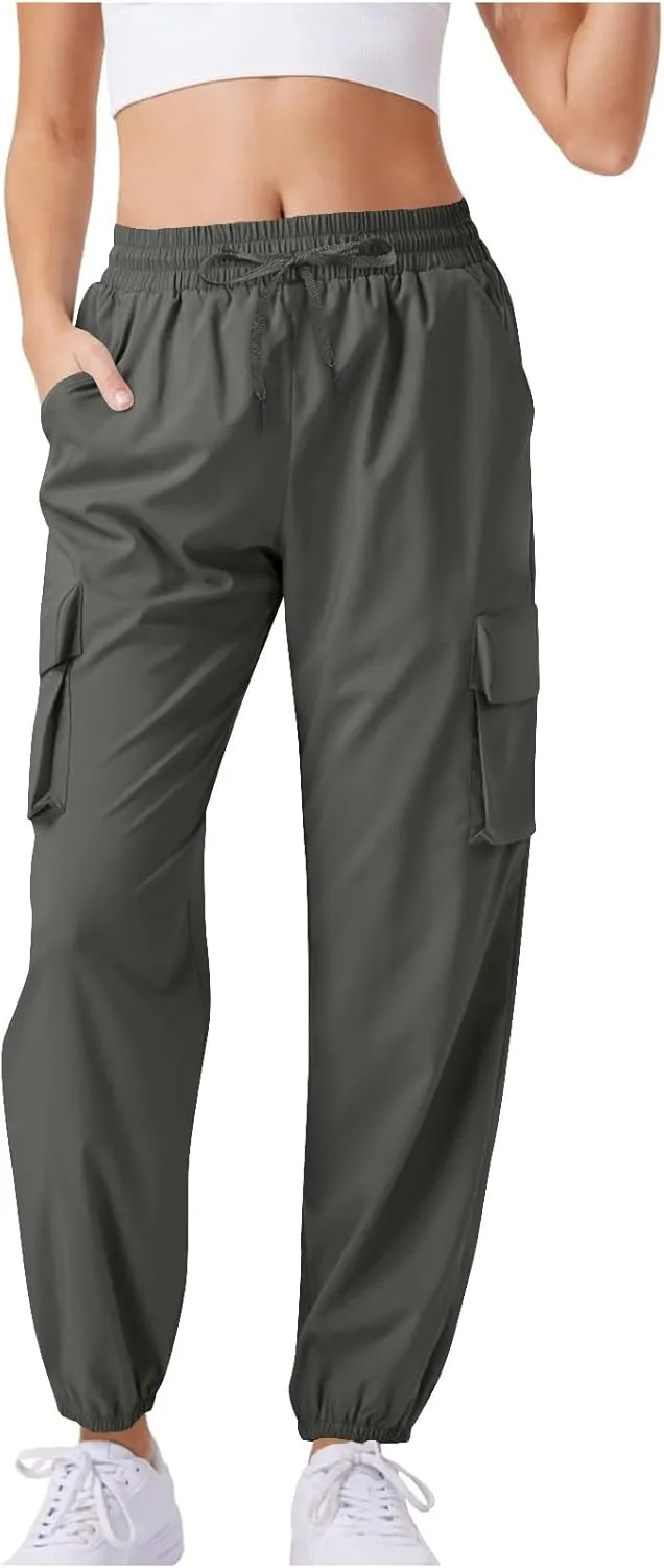 Womens Quick Dry Cargo Jogger Pants Drawstring Waist Light Hiking Travel Utility Trousers Summer Outdoor Active Pant