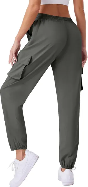 Womens Quick Dry Cargo Jogger Pants Drawstring Waist Light Hiking Travel Utility Trousers Summer Outdoor Active Pant