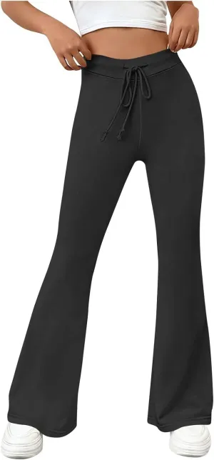 Women's Yoga Pants High Waisted Flare Pants Bell Bottom Leggings Drawstring Lounge Pants Comfy Casual Pants Gym Pants