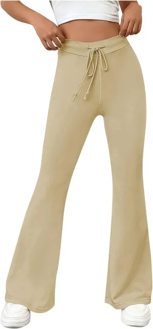 Women's Yoga Pants High Waisted Flare Pants Bell Bottom Leggings Drawstring Lounge Pants Comfy Casual Pants Gym Pants
